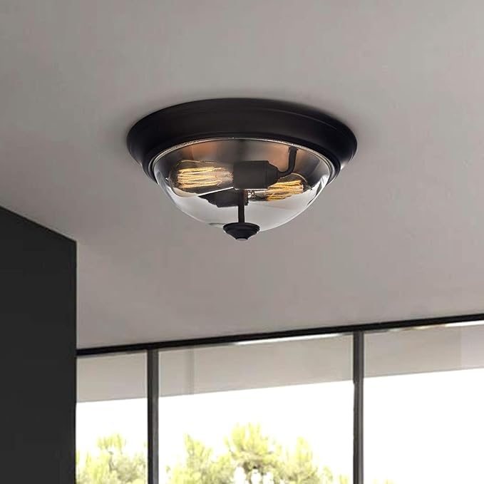 Prominence Home 13 Inch Elegant Flush Mount Indoor Ceiling Light, Clear Glass Lighting Fixture for Bedroom or Living Room, Madalyn, 51379-01, Bronze