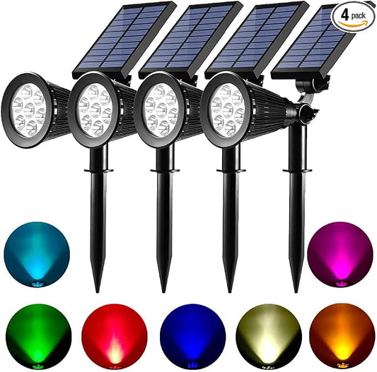 Solar Spot Lights Outdoor Waterproof Solar Powered Spotlight Landscape Lighting Color Changing Auto On/Off for Yard Garden Tree 4 Pack