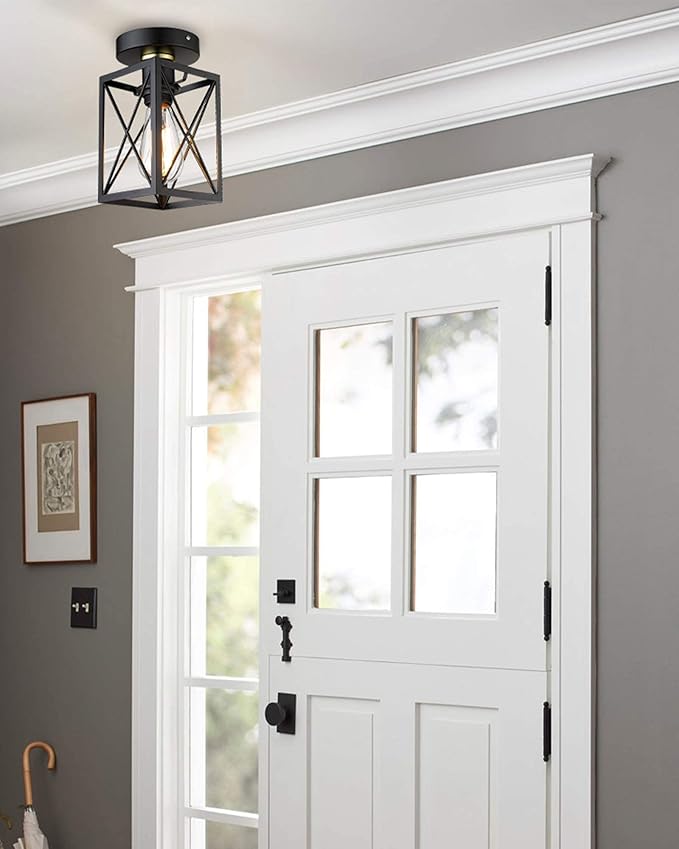 Ken & Ricky Kitchen Over Sink Light,Flush Mount Ceiling Light Fixtures,Single Bulb,Ceiling Mount for Kitchen Above Sink, Hallway Laundry Room Entryway,Farmhouse Industrial Style