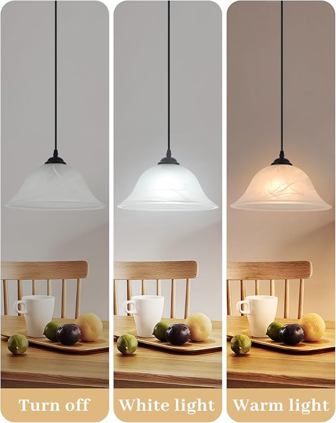Black Pendant Lights Kitchen Island 2 Pack, 11.8 Inch White Glass Pendant Light with Frosted, Alabaster Island Pendant Lights, Vintage Farmhouse Pendant Lights for Dining Room, Bar, Cafe