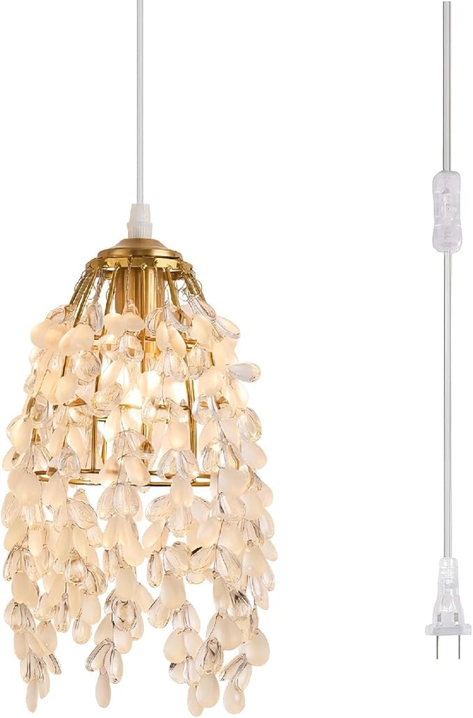 Surpars House Elegant Mini Chandelier Plug in Crystal Pendant Light,Golden (Plug in Style C)