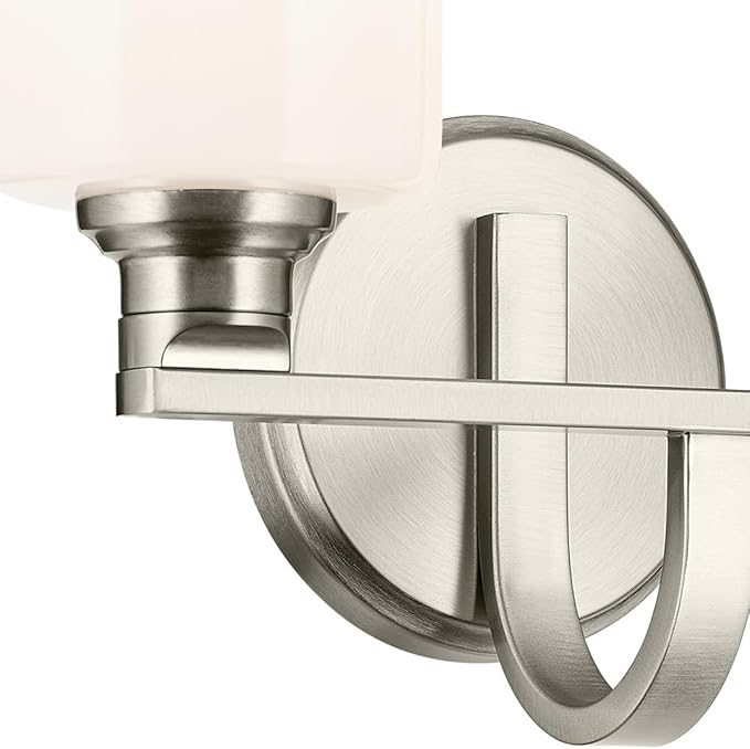 Kichler Gioe 14.25" 2-Light Vanity Light with Opal Glass in Brushed Nickel, Damp Rated, for Bathroom, Powder Room, Over a Mirror, (14.25" W x 10.5" H), 55225NI