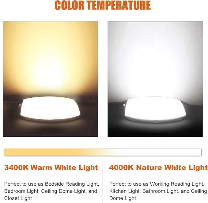 Facon 12V Bright RV LED Interior Light with Switch, Length: 9-1/4'', DDS01-608, Oval Pancake Ceiling Light Surface Mount, for RVS, Camper, Boat, Tiny Homes, cETL Certified