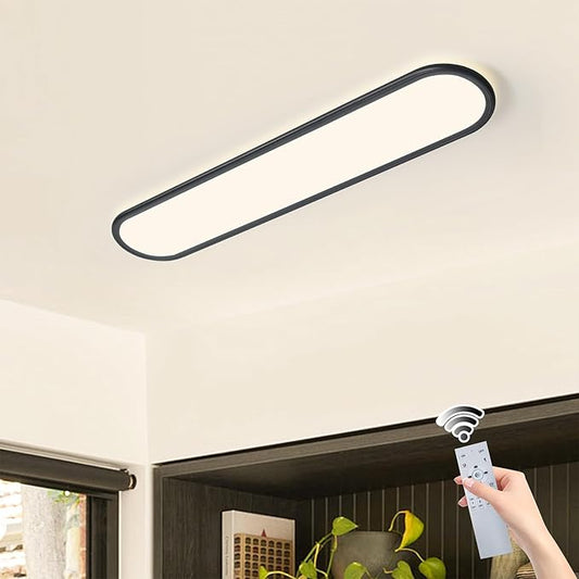 Ganeed Modern Linear Ceiling Light, 36W Dimmable LED Lamp with Remote, High Brightness Long Light, 27.6 Inch Ultra Thin Low Profile Fixture for Bedroom, Kitchen, Closet, Hallway, Black