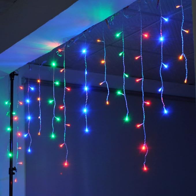 YOLIGHT Icicle Christmas Lights 13ft 96 LED Icicle String Lights 8 Modes Twinkle Curtain Fairy Lightings Indoor Room Patio Garden Bedroom Wedding Halloween Party Decoration (Multi-Color)