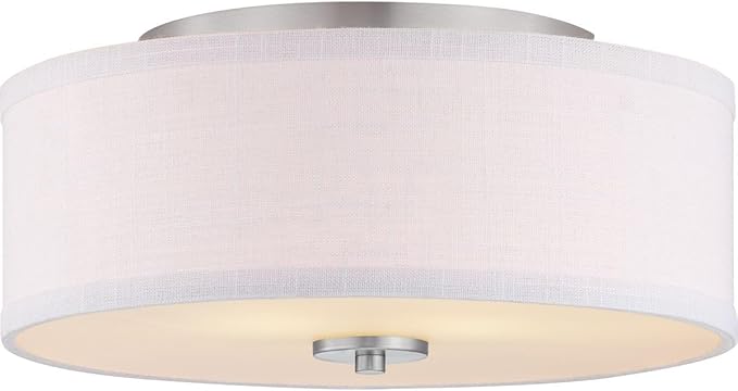 Progress Lighting Inspire Collection 2-Light Ceiling Light, Flush Mount Ceiling Light Fixture with Summer Linen Light Shade for Interior Kitchen Lights, Hallway, 13" by 5.5", Brushed Nickel