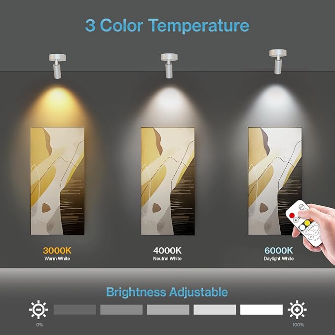 Olafus LED Wireless Spotlight Indoor, Rechargeable Battery Uplighting Indoor with Remote & Timer, 3CCT Picture Lights for Wall, Mini Art Accent Light for Plants, Artwork, Painting, 2 Pack