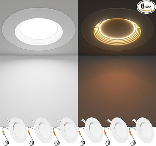 Ensenior 5/6 Inch 5CCT LED Can Lights with Night Light 6 Pack, Retrofit Led Recessed Lighting, Baffle Trim, Dimmable, 9W=110W, 1000LM