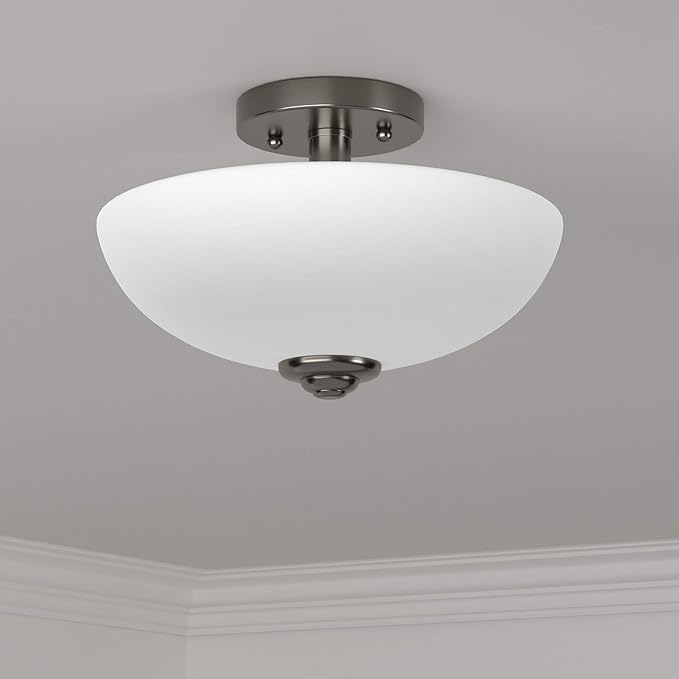 GLOBE Electric 61025 Vienna 2-Light Semi-Flush Mount, Brushed Nickel, Frosted Glass Shade, Bulb Not Included
