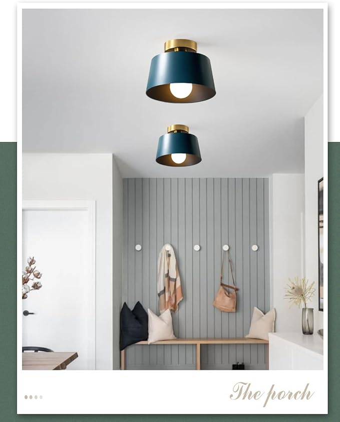 Ceiling Light Fixture, Hallway Ceiling Light with Gold Plate and Matte Black Shade, Modern Simple Style Porch Light Fixtures Semi Flush Mount (Blue)