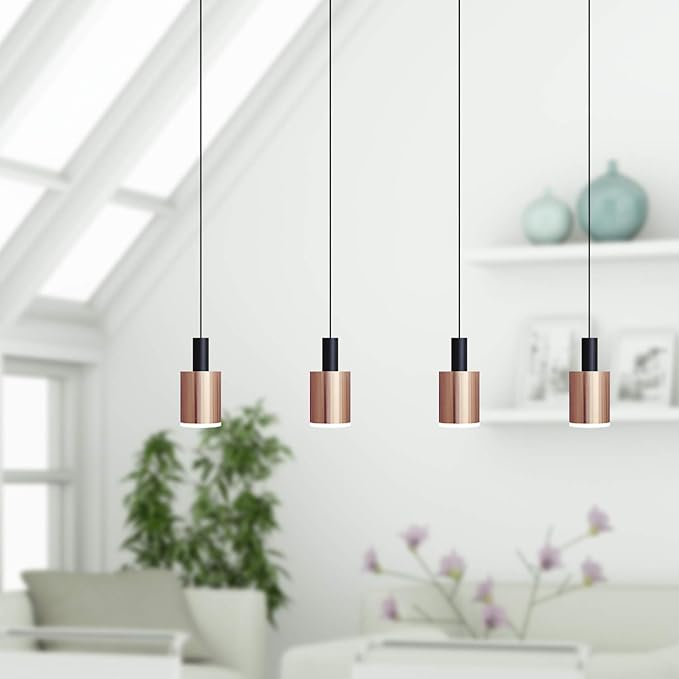 Virgo 4 Mini Pendant Lighting Black-Copper - LED Hanging Light Fixture for Kitchen Island, Bar, Foyer - Cluster Pendants - Dimmable, Adjustable Wire, Lamp Bulb Included
