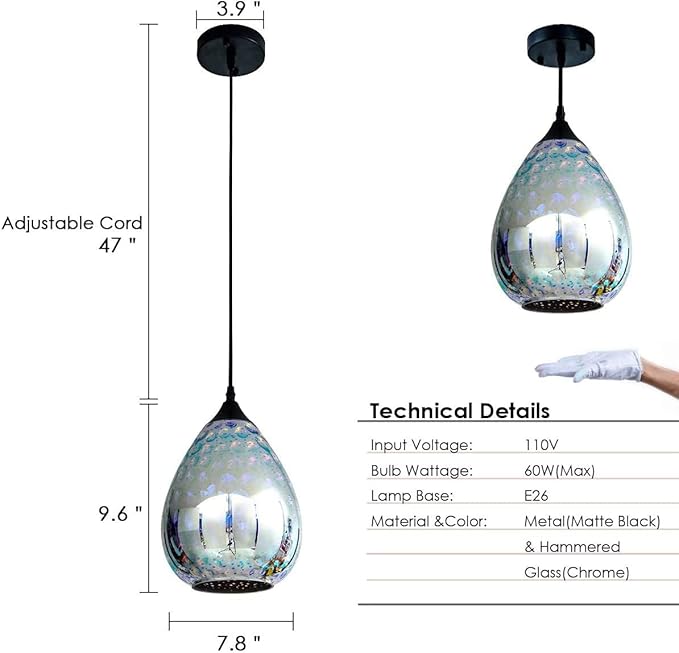 Yisuro Modern 3D Pendant Lights Kitchen Island 2 Pack, Farmhouse Colorful Glass Pendant Light with Clear Globe Shade, Kitchen Island Lighting for Dining Room Entryway, 7.8-inch Diameter