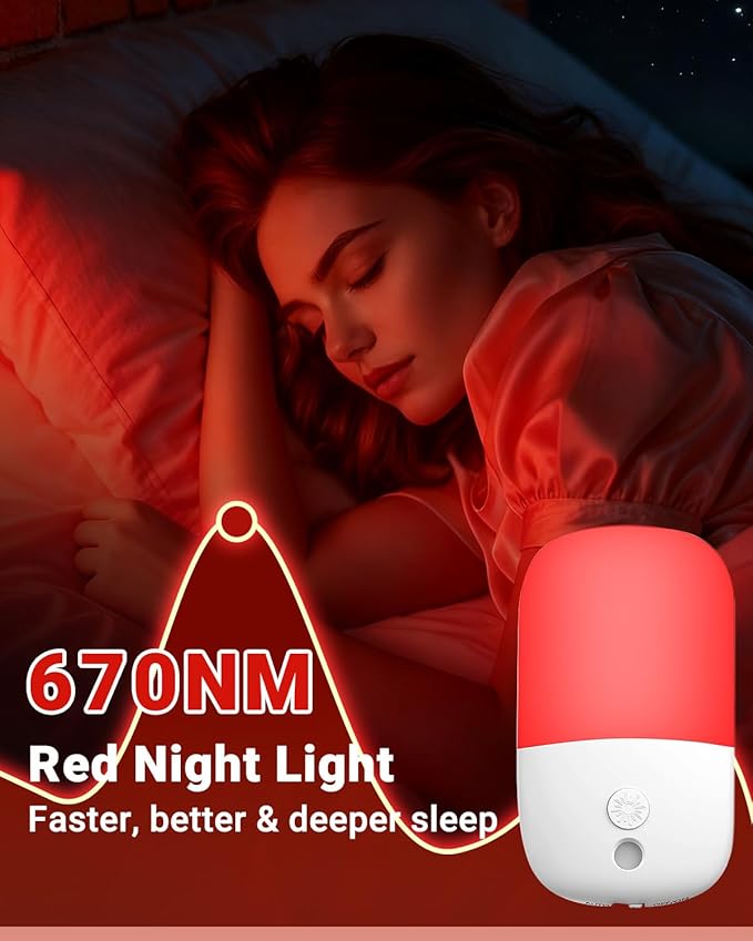670nm Red Night Lights with Retractable Plug [4 Pack] - 0.5W Red Light Night Light with Dusk to Dawn Sensor - Auto On/Off LED Night Light Plug into Wall Pefect for Bedroom, Bathroom, Hallway