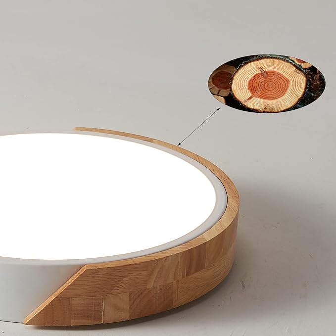 Flush Mount Ceiling Light, Ceiling Light Fixture Minimalist Wood 30W, Dimmable 3000K/4000K/6500K with Remote, 15.7 inch Modern Light Fixture Ceiling for Kitchen Bedroom Hallway Living Room