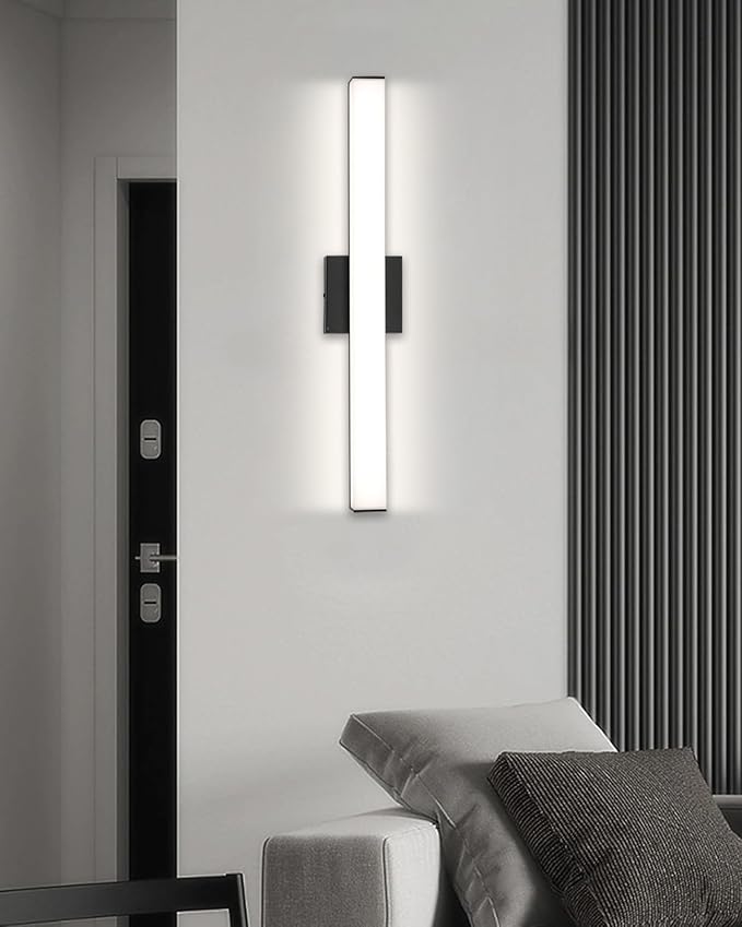 LED Bathroom Vanity Light Fixtures 24in Matte Black,Dimmable18W 4000K Natural White Square Wall Fixture, Modern Lighting for Over Mirror, Damp Rated