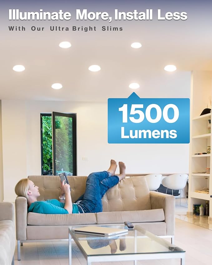 Sunco 24 Pack 6 Inch Ultra Thin LED Recessed Ceiling Lights, High Brightness 1500LM, Selectable CCT 2700K/3000K/4000K/5000K/6000K, Dimmable, 14W, Canless with Junction Box