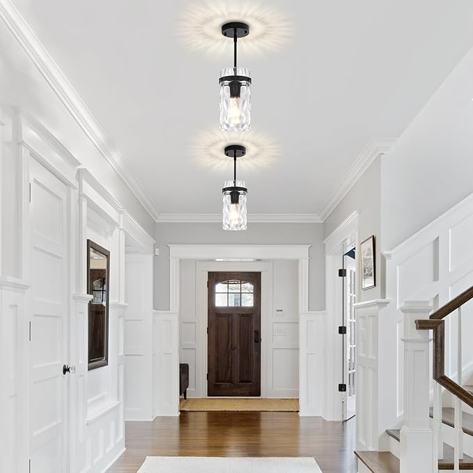 2 Pack Modern Pendant Lights Kitchen Island Black Pendant Lighting Over Island, Hand-Blown Glass Kitchen Hanging Pendant Lights Mini Chandelier for Dining Room Bedroom Hallway Bathroom Foyer Lighting