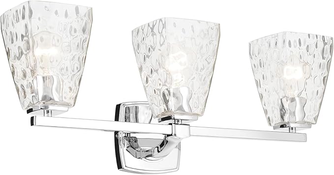 Kichler Marant 21.25" 3-Light Bathroom Vanity Light Fixture with Clear Water Glass in Chrome for Mirror, Modern Wall Mount Lighting (21.25" W x 9.5" H), 55216CHWTR