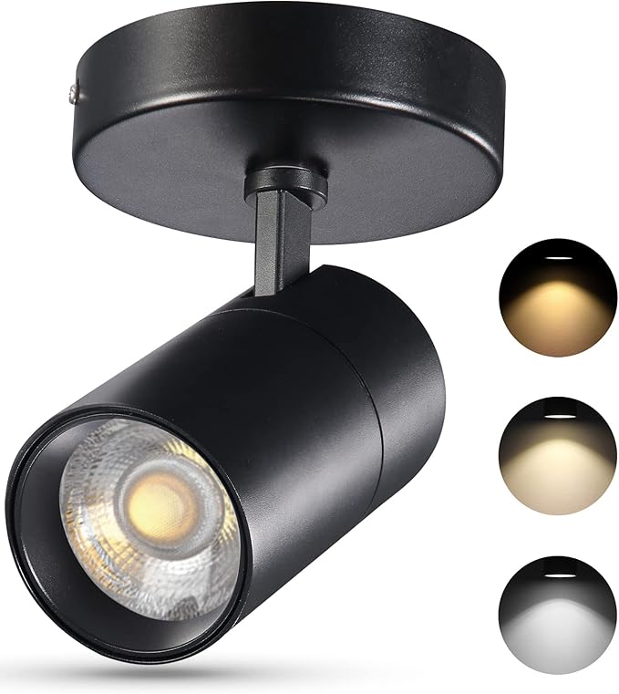 VANoopee 3-Color Dimmable Ceiling Spotlight Flush Mount Adjustable Spotlight Directional LED Spot Lights Indoor Bright Accent Fixture for Living Room Bedroom - CRI90 36° Flicker Free 20W 2000lm Black