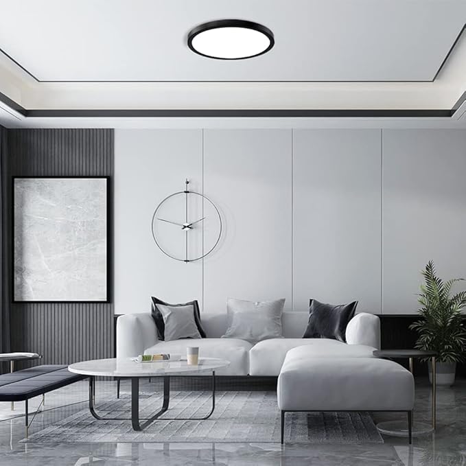 9 Inch Black LED Flush Mount Ceiling Light, 5000K Daylight White Low Profile, 18W 1800LM, Round Slim Flat Ceiling Fixture for Closets, Bedrooms, Hallways, Stairwells, Porch