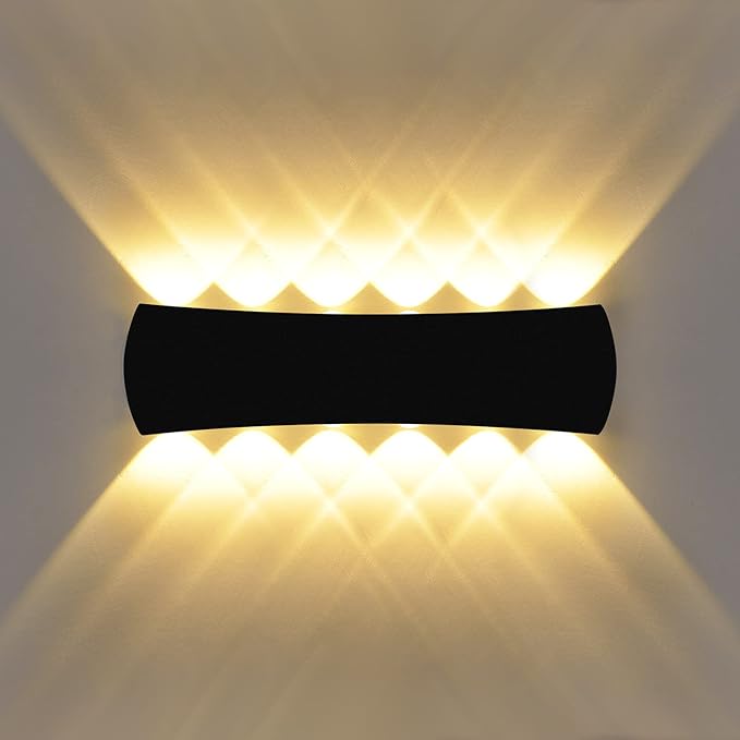 Kawell 12W Modern Wall Sconces LED Wall Light Up Down Indoor Outdoor Aluminum Wall Lamp LED Waterproof IP65 for Bedroom Living Room Bathroom Stairs Hallway Corridor Porch, Black 3000K