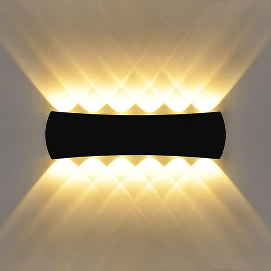 Kawell 12W Modern Wall Sconces LED Wall Light Up Down Indoor Outdoor Aluminum Wall Lamp LED Waterproof IP65 for Bedroom Living Room Bathroom Stairs Hallway Corridor Porch, Black 3000K