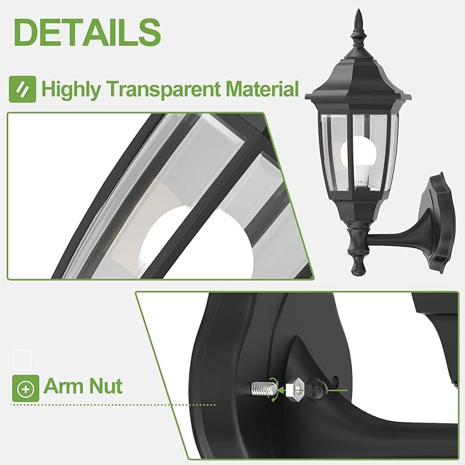 EMART Outdoor Porch Light，Exterior Waterproof Wall Light Fixtures, Special Handling Anti-Corrosion Plastic Material, Wall Mount Lantern for Backyard, Garage, Front Porch -Black(Bulb Included),1 Pack