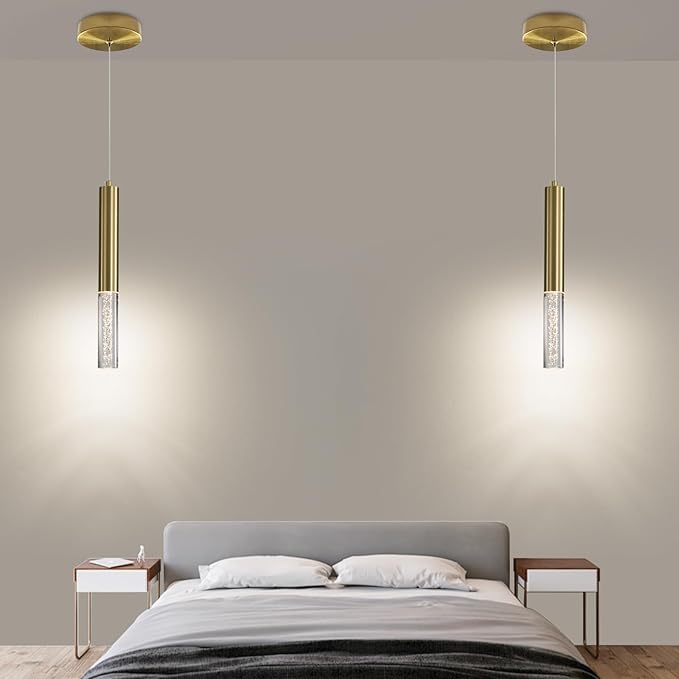 3 Pack Gold Linear LED Pendant Lights, Modern Minimalist Hanging Light Fixtures, Bubble Acrylic, 3 Color 3000K/4500K/6500K, Ceiling Chandeliers Lights for Kitchen Island, Dining Room, Bedroom, Bar