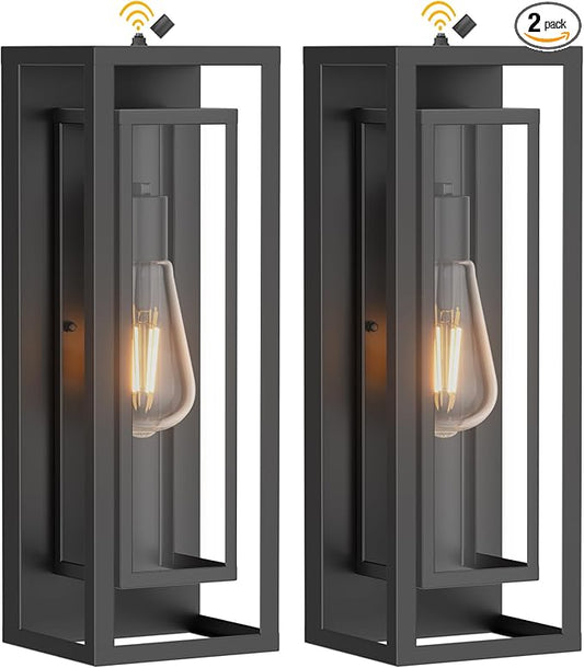 AIBISDO 18In Large Dusk to Dawn Outdoor Wall Light -2 Pack, Waterproof Outdoor Garage Lighting Fixtures with Clear Glass Shade, Auto On/Off Porch Light for Patio, Garage, Front Door（Black）
