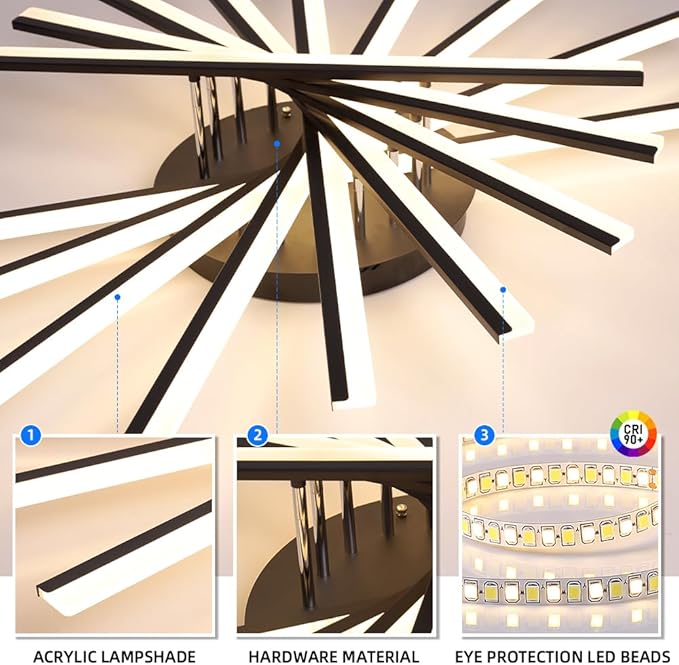JAYMP 7 Lights Linear Modern Ceiling Lamp 41.3 inch Dimmable Led Semi Flush Mount Black Ceiling Light Fixture for Bedroom Dining Room Kitchen Island Living Room