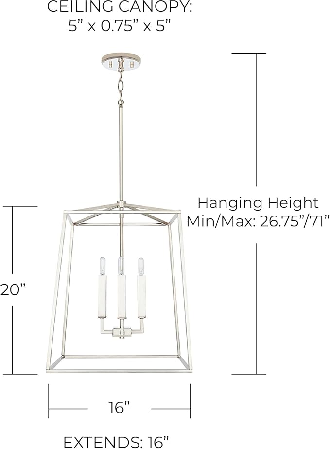 Capital Lighting 537642PN Thea Lantern Foyer Pendant, 4-Light 240 Total Watts, 20" H x 16" W, Polished Nickel