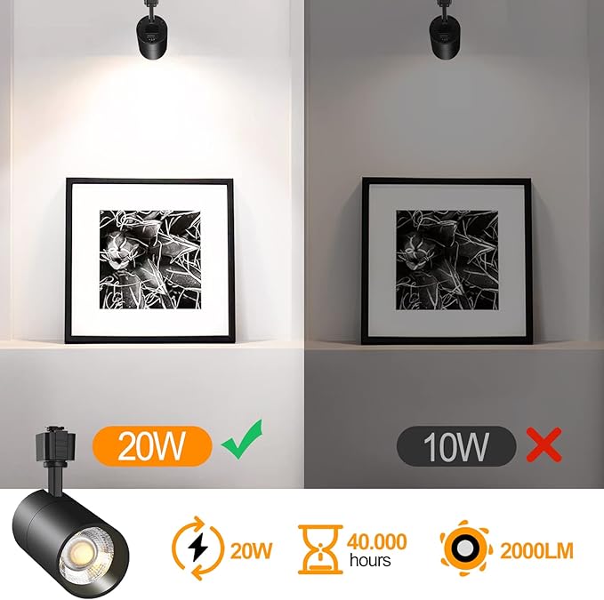 VANoopee 3-Color 20W J Type Track Lighting Heads Dimmable Bright LED Track Lighting Fixtures for Accent Task Ceiling Track Light Pack of 3-3000K 4000K 5000K Flicker Free CRI90+ 36° 2000lm Black