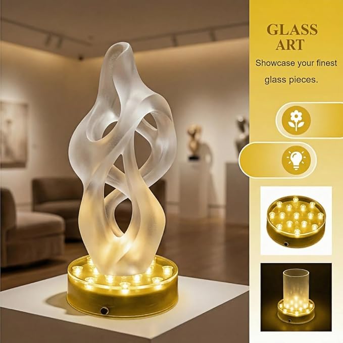 Simplelight 4 Inch Round LED Light Base- Perfect for Glass Art, Ideal Led Display for Vases, Centerpieces (4inch Round LED Vase Base Light, Soft White)