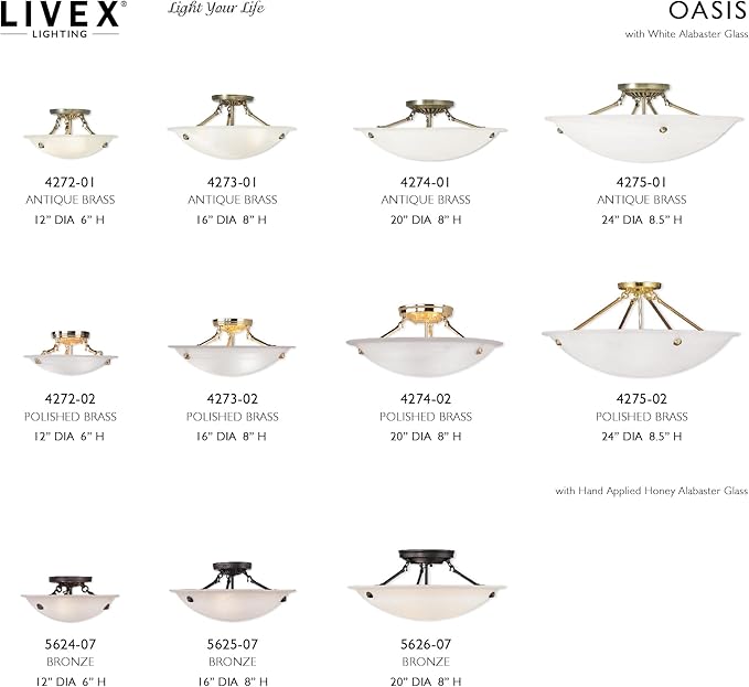 Livex Lighting 5625-07 Home Basics 3 Light Bronze Semi Flush Mount with Honey Alabaster Glass