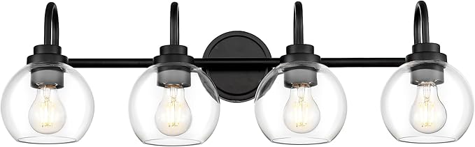 Bathroom Light Fixtures, 4-Light Matte Black Vanity Lights with Globe Clear Glass, 30 Inch Modern Vanity Lighting Fixtures Over Mirror, AD-22280-4W-BK