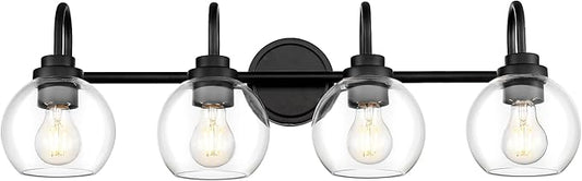 Bathroom Light Fixtures, 4-Light Matte Black Vanity Lights with Globe Clear Glass, 30 Inch Modern Vanity Lighting Fixtures Over Mirror, AD-22280-4W-BK