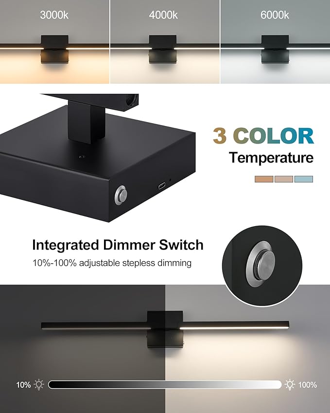 8000mAh Battery Operated Wall Sconce Set of 2, 3000K-6000K Dimmable Rechargeable Cordless Wall Sconces with Remote Control, Modern LED Wall Light with Timer Function for Living Room, 32 Inch Black