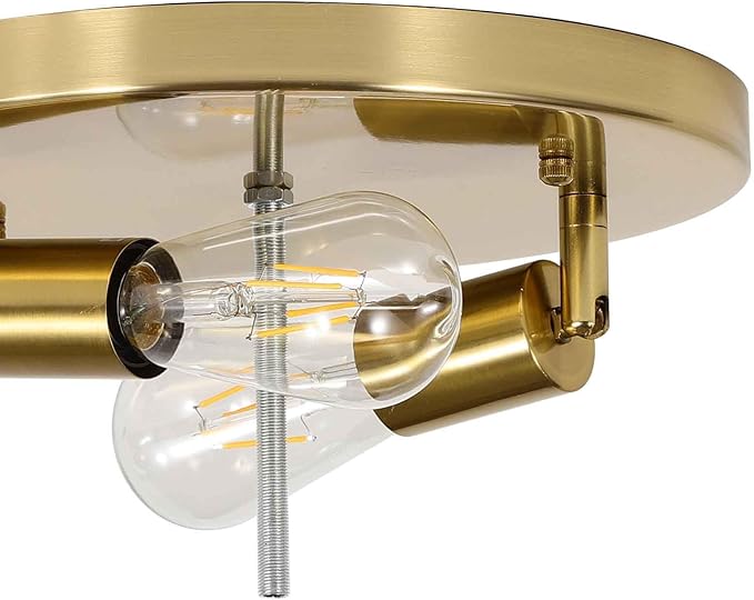 Krychiler 2-Light Flush Mount Ceiling Lights, 9.8 inch Foyer Lighting Fixtures with Ripple Glass Shade, Kitchen Lights Flush Ceiling Light Fixture for Bedroom, Island (Gold)