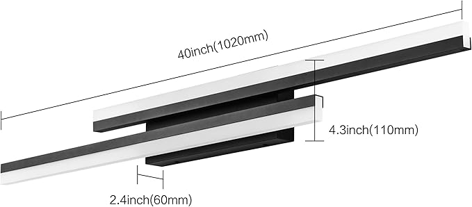 PRESDE 40 Inch LED Bathroom Vanity Light Bar, Modern Black Wall Lighting Fixture Over Mirror 5CCT