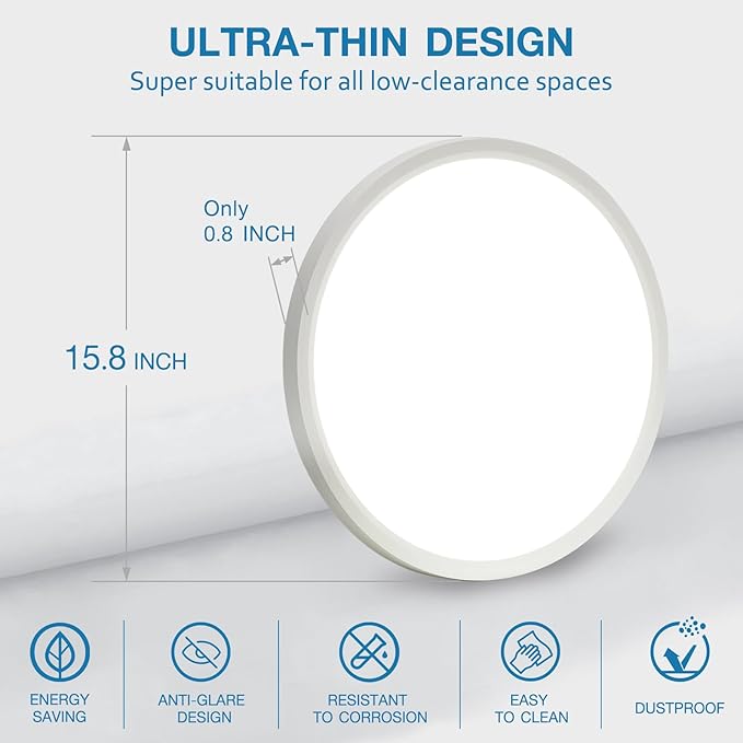 15.8 Inch Large Dimmable LED Flush Mount Ceiling Light 4 Pack, 32W 3200LM Low Profile Ceiling Light with 3 CCT (3000K/4000K/5000K), 5%-100% Dimming, Ultra-Thin 0.8", for Bedroom, Kitchen & Office