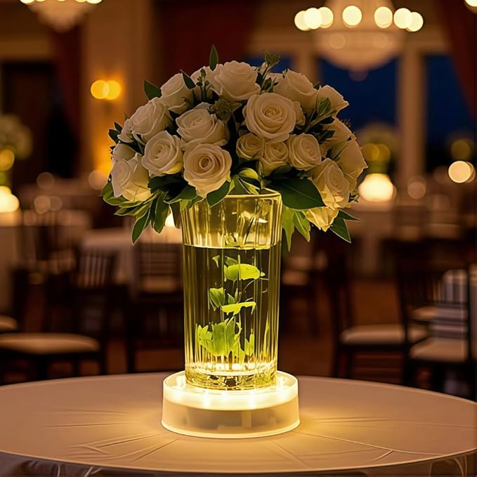 Simplelight 4 Inch Round LED Light Base- Perfect for Glass Art, Ideal Led Display for Vases, Centerpieces (4inch Round LED Vase Base Light, Soft White)