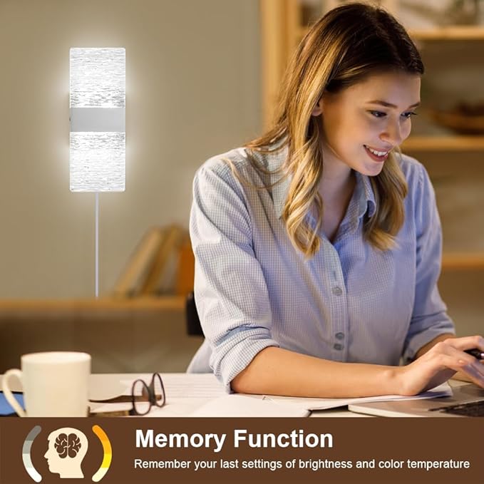 GOODATE Plug in Wall Sconces with Adjustable 3000K-6500K Colors & 10%-100% Brightness, Sconces Wall Decor Set of 2 with Remote Control, 12W Acrylic LED Plug in Wall Light (2 Pack, Corrugated Finish)