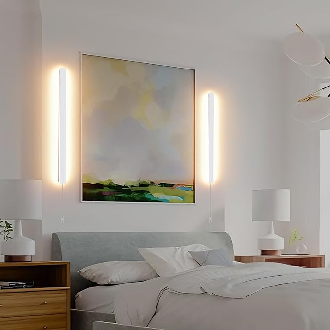 KELUOLY Modern Plug in Wall Lights, 31.4 inch Frosted White LED Long Wall Sconce, 16W Warm White 3000K Acrylic Indoor Wall lamp,with 59" Plug Cable for Bedroom, Living Room, Hallway