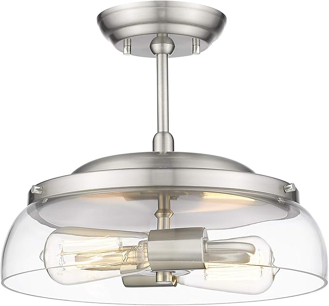 EAPUDUN Semi Flush Mount Ceiling Light, 2-Light Modern Light Fixture with Clear Glass Shade, Brushed Nickel Finish for Hallway Corridor Kitchen Bathroom Bedroom Passway, SMA1124-BNK
