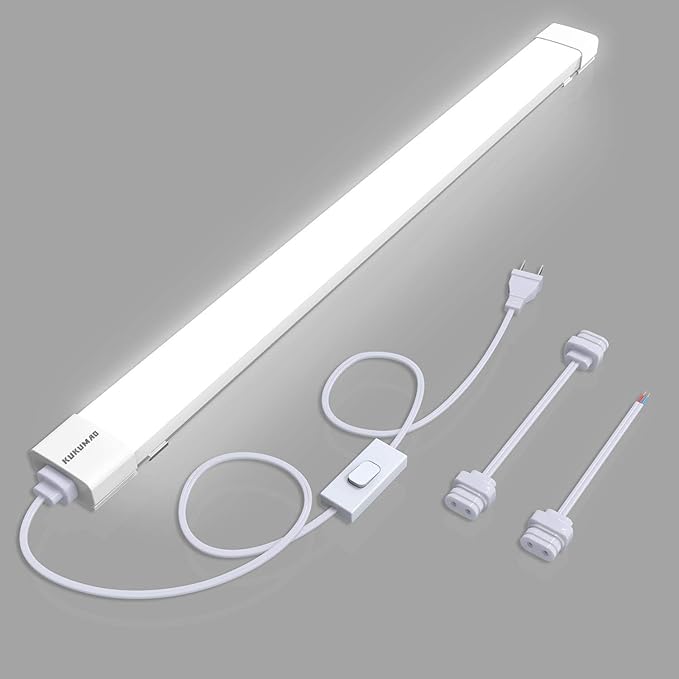 KUKUMAO Utility LED Shop Lights Fixture with Plug 4FT 5000K 36W 3600LM Linkable Waterproof Closet Light Under Cabinet Light Ceiling Tube Light for Garage Kitchen Bathroom Workbench and Office