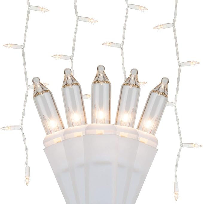 Kringle Traditions 150 Clear Incandescent Curtain Icicle Lights, 5.5' String Lights for Bedroom, Indoor/Outdoor Use