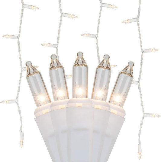 Kringle Traditions 150 Clear Incandescent Curtain Icicle Lights, 5.5' String Lights for Bedroom, Indoor/Outdoor Use
