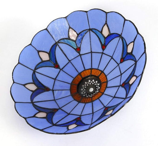 LOYALHEARTDY 12" Tiffany Flush Mount Ceiling Light, Antique Handcrafted Stained Glass Lampshade LED Ceiling Light Chandelier Fixture, Hanging Lamp for Bedroom Living Room E27 Bulb