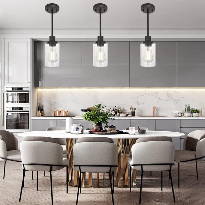 MELUCEE 1-Light Glass Pendant Light Industrial Edison Style Oil Rubbed Bronze Finish, Kitchen Island Lighting Hanging Lamp for Dining Room Sink Bedroom