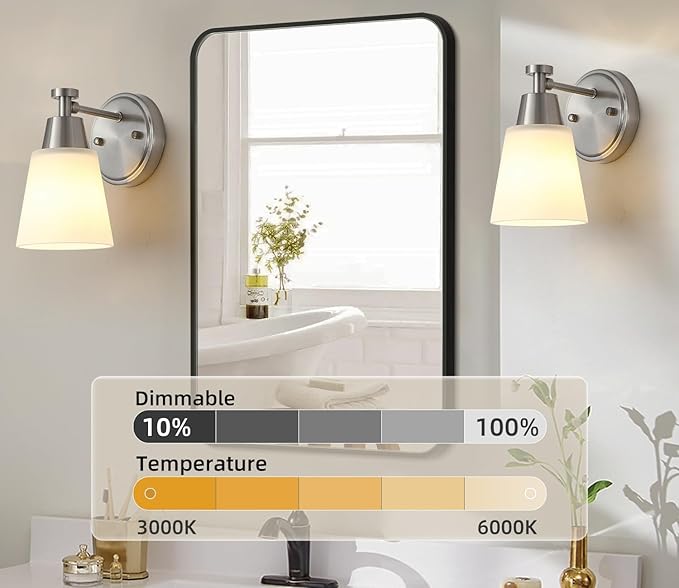 1-Light Bathroom Vanity Light Set of 2, Brushed Nickel Finish Wall Sconce with Milk Glass, Over Mirror, for Bathroom Vanity